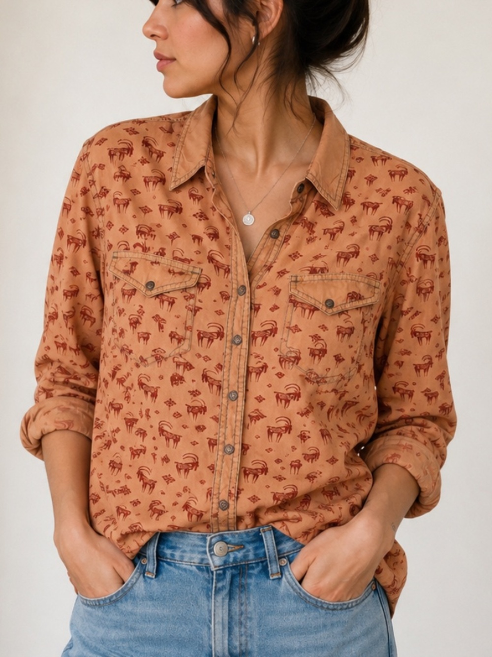 Ryan Michael Southwestern Desert Animal Print Shirt Large